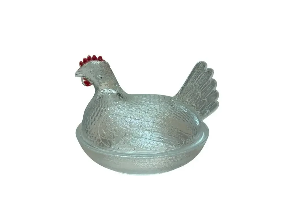 Vintage Indiana Glass Crystal Clear Hen on Nest
